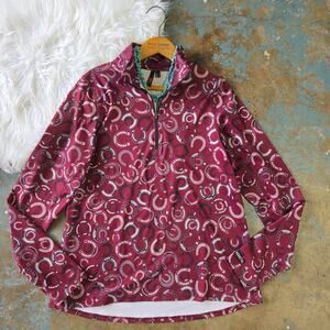 Kerrits Women's Equestrian 1/4 Zip Top Size L Horseshoe Print Long Sleeve Maroon